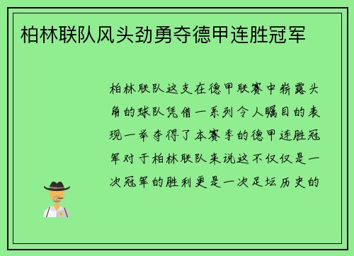 柏林联队风头劲勇夺德甲连胜冠军